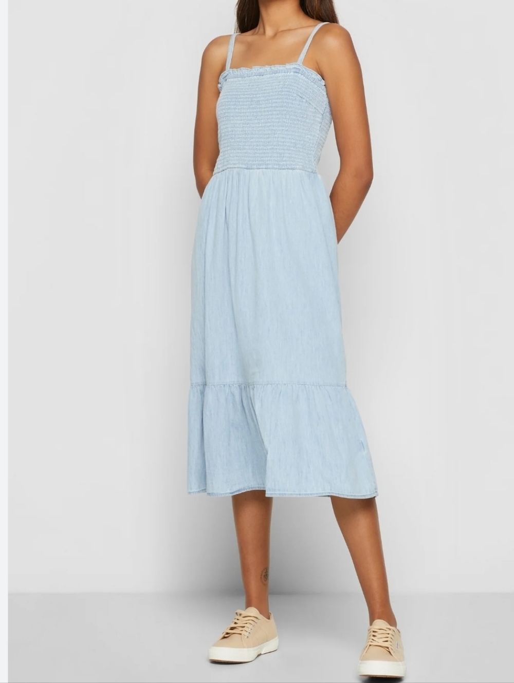 Light Blue Smocked Midi Sundress